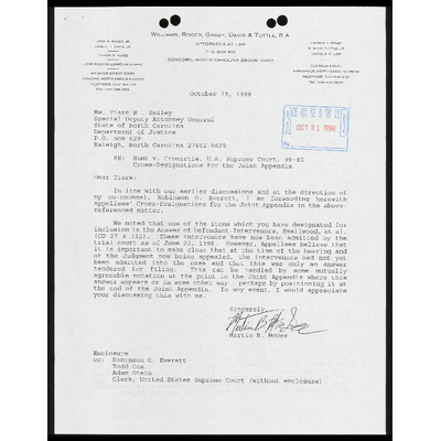 Letter To Smiley From Opposing Counsel RE: Appellees’ Cross Designations For Joint Appendix... preview