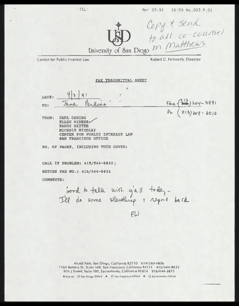 Correspondence from Oshiro et al. to Perkins preview