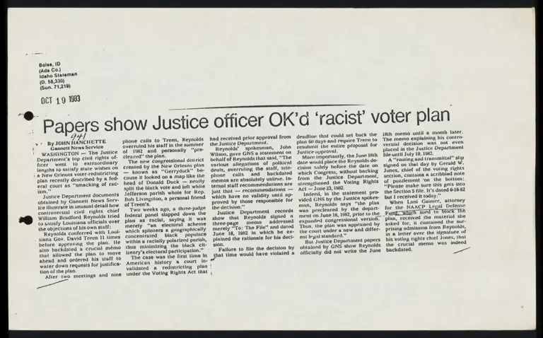 Papers Show Justice Officer OK'd 'Racist' Voter Plan News Clipping preview