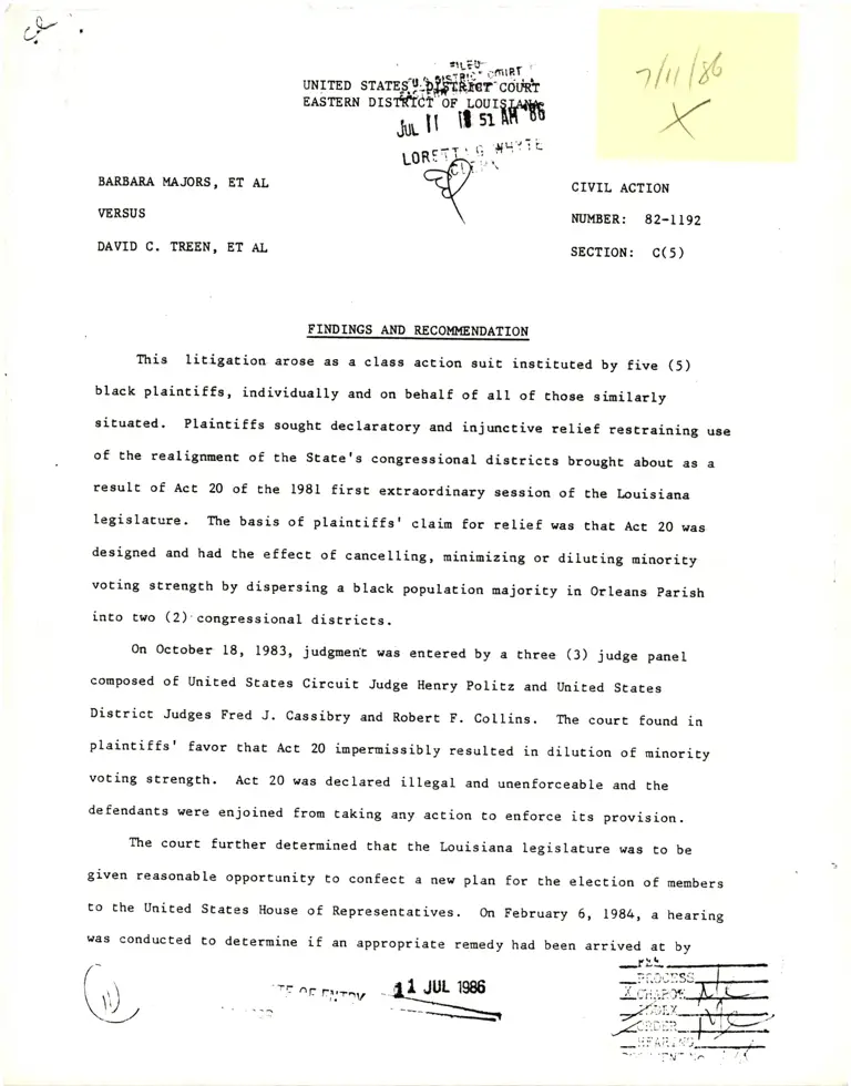 Major v. Treen Findings and Recommendations preview