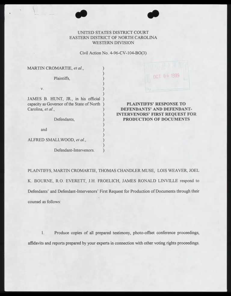 Plaintiffs’ Response to Defendants’ and Defendant-Intervenors’ First Request for Production of Documents preview