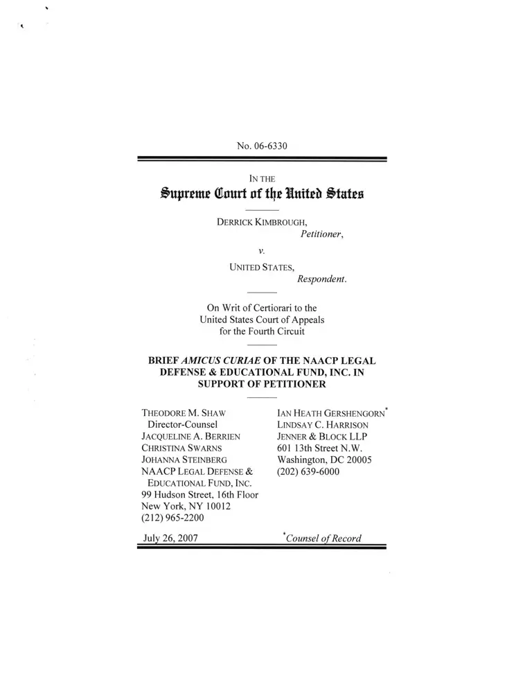 Kimbrough v. United States Brief Amicus Curiae in Support of Petitioner preview