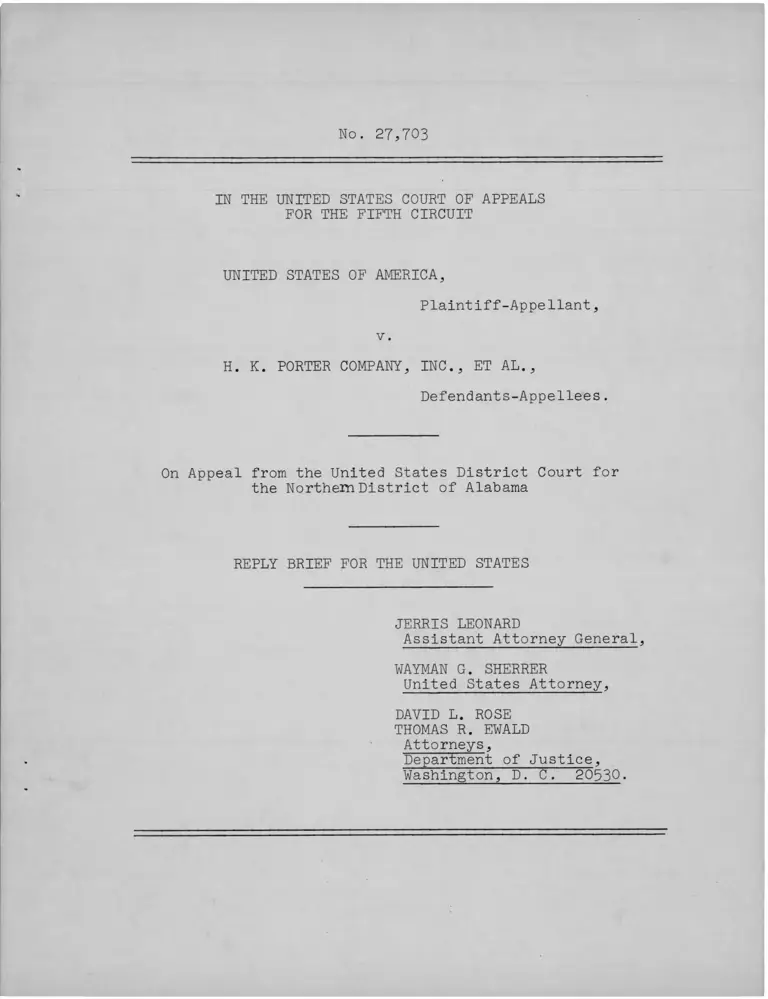 United States v. H.K. Porter Company Reply Brief for Plaintiff-Appellant preview