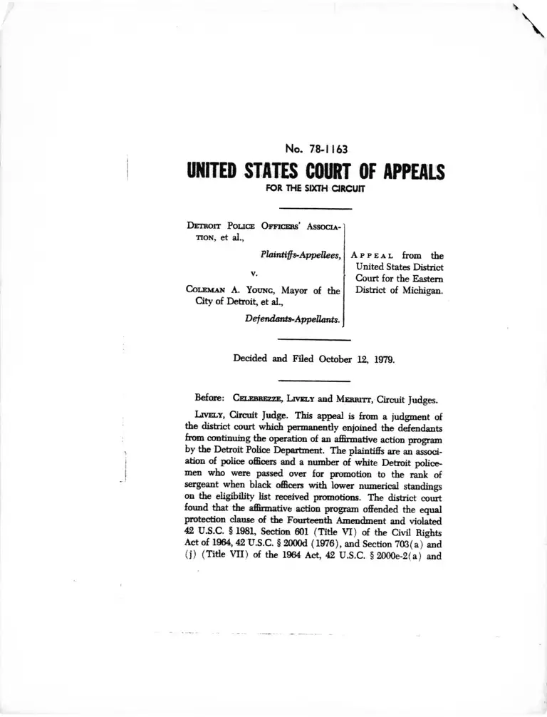Detroit Police Officers' Association v. Young Decision and Dissent preview