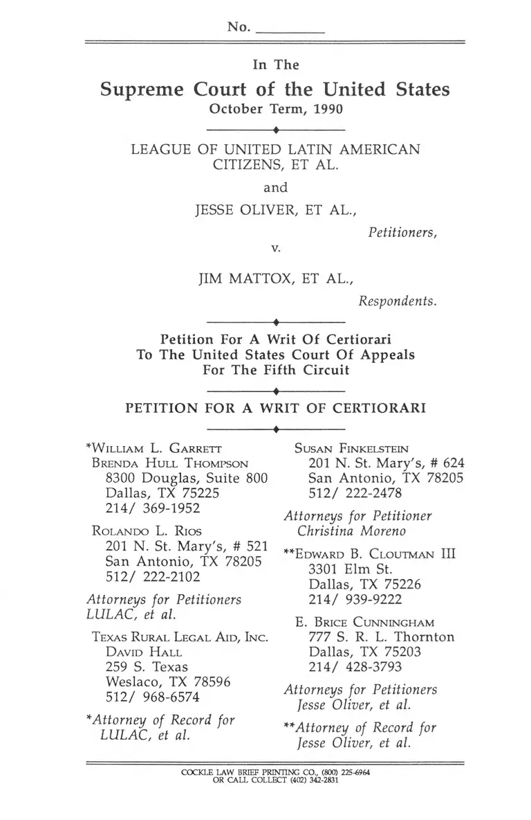 League of United Latin American Citizens (LULAC) v. Mattox Petition for Writ of Certiorari preview