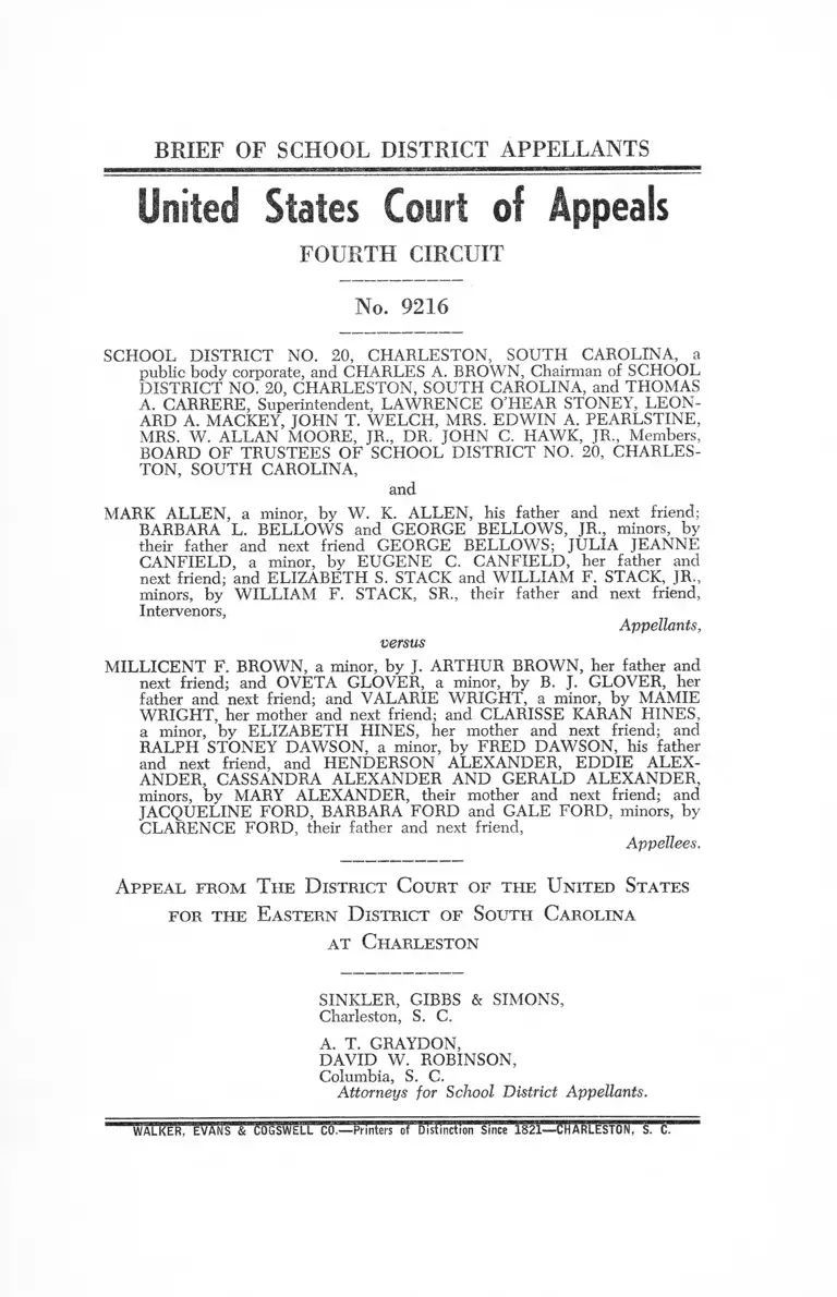 School District No. 20, Charleston, South Carolina v. Brown Brief of School District Appellants preview