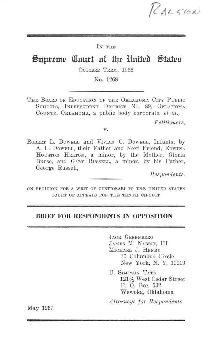 Oklahoma City Public Schools Board of Education v. Dowell Brief for Respondents in Opposition preview