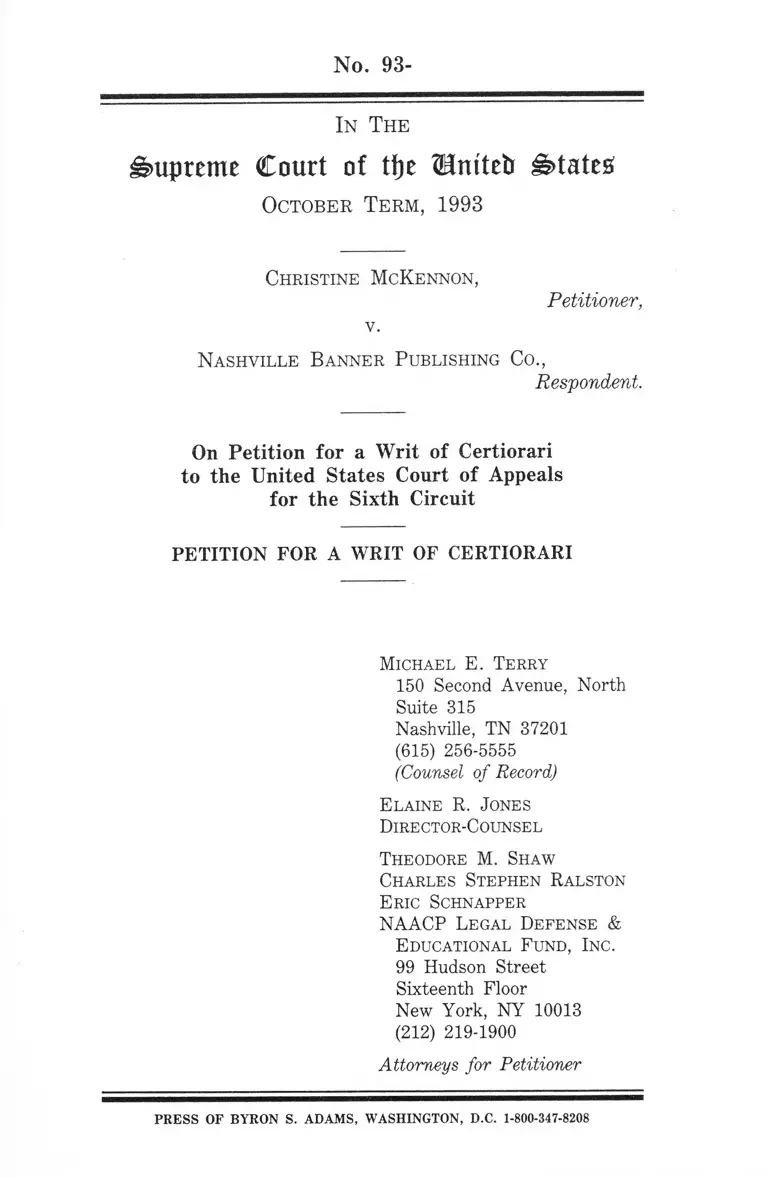 McKennon v. Nashville Banner Publishing Co. Petition for a Writ of Certiorari preview