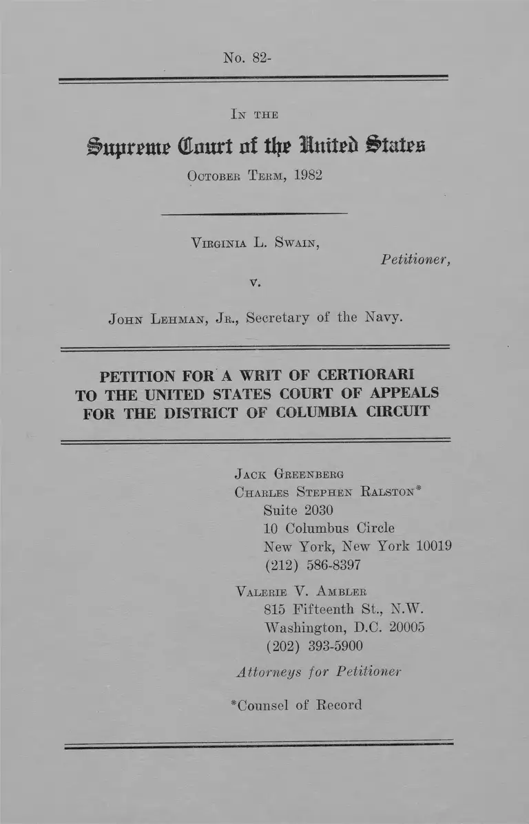 Swain v. Lehman, Jr. Petition for Writ of Certiorari preview