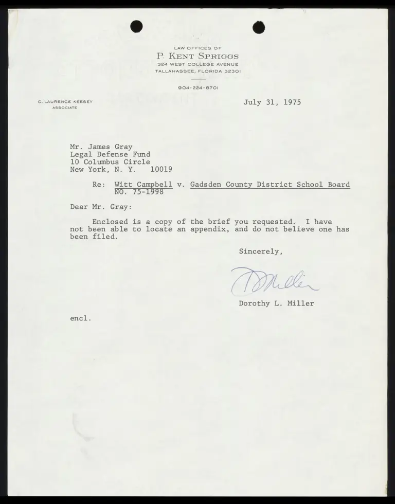 Correspondence from Miller to Gray Re: Brief preview