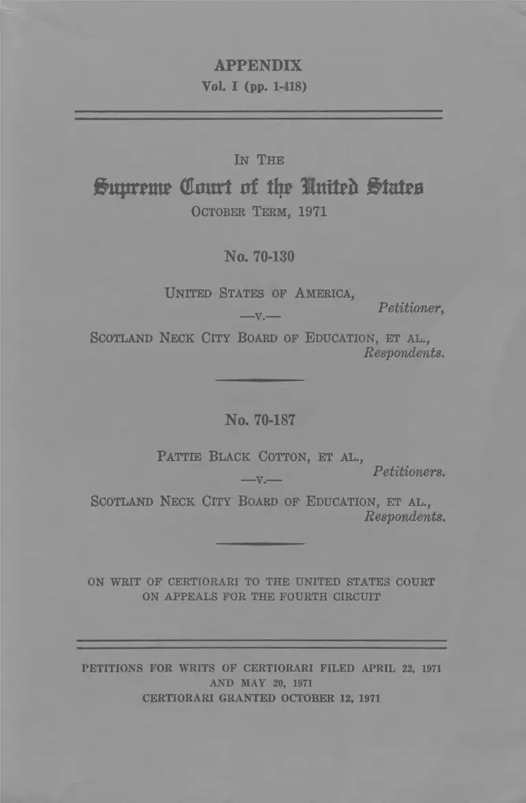 United States v. Scotland Neck City Board of Education Appendix Vol. 1 preview