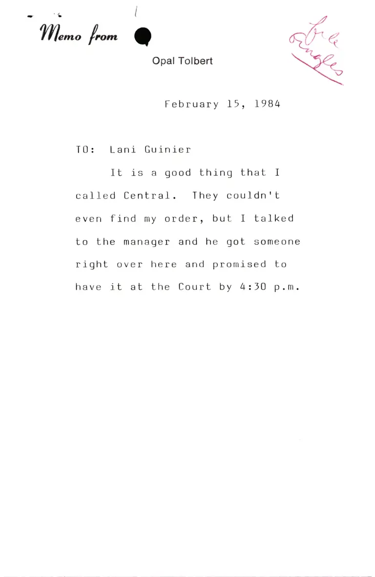Ltr. to Hon. Alexander Stevas from Elaine Jones preview