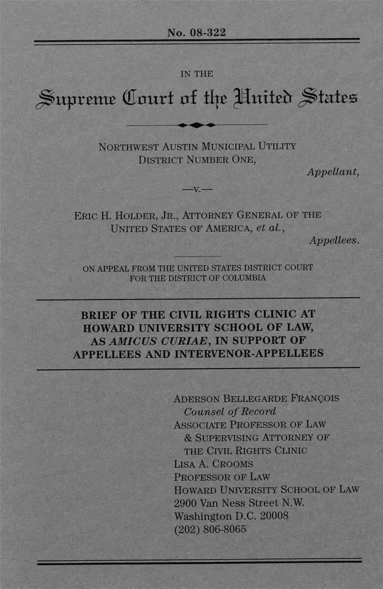Northwest Austin Municipal Utility Distr. One v. Holder Brief Amicus Curiae Howard University Civil Rights Clinic preview