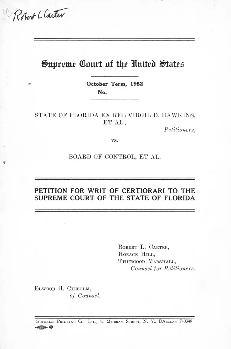 Florida v. Board of Control Petition for Writ of Certiorari to the Supreme Court of the State of Florida preview