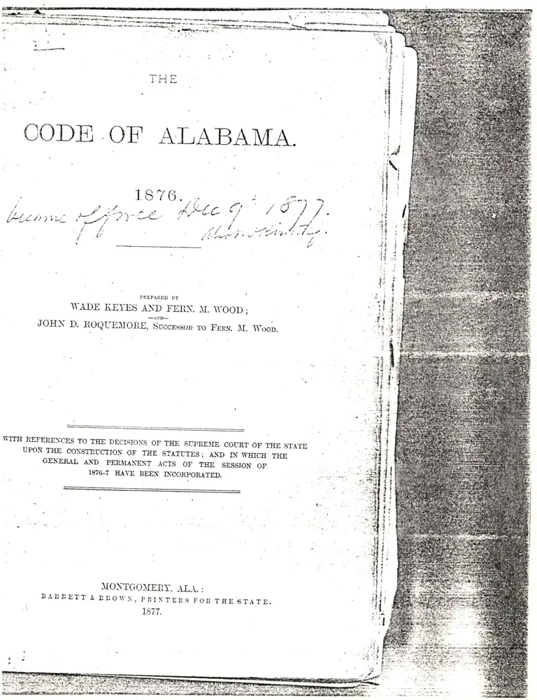 Excerpts from the Code of Alabama 1876 preview