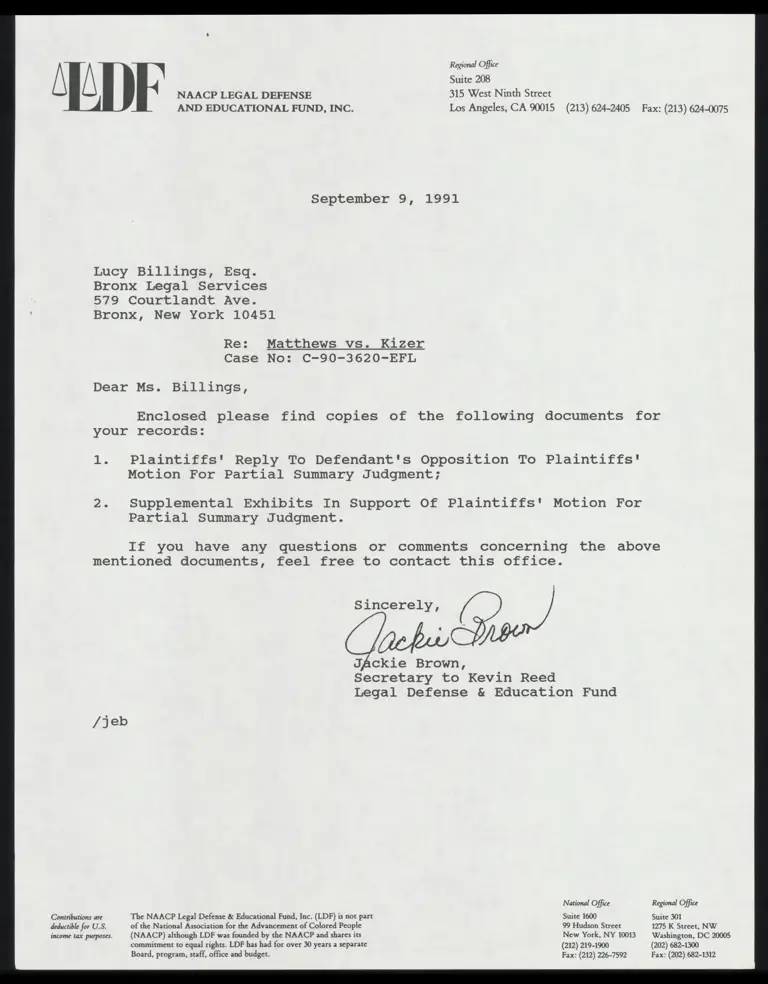 Correspondence from Brown to Billings preview