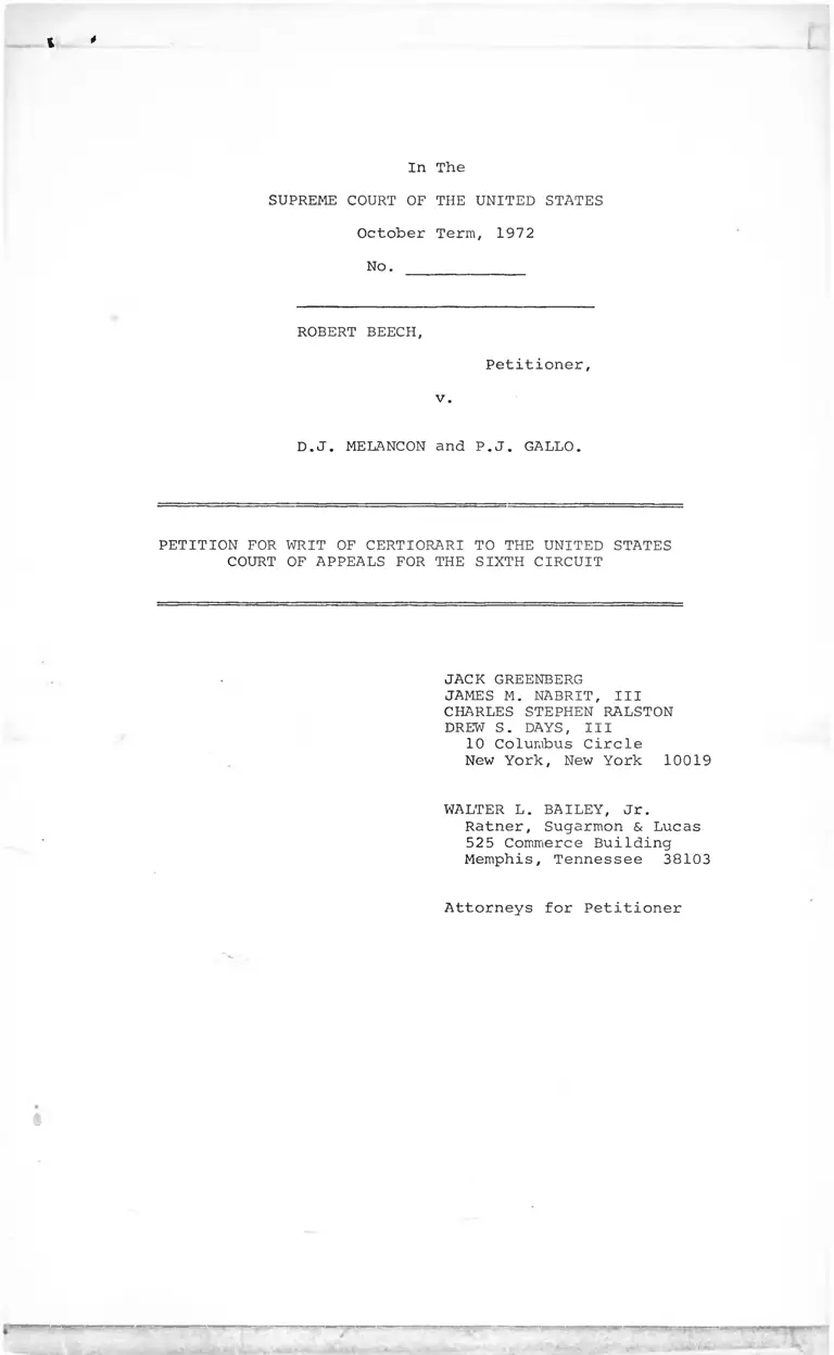 Beech v. Melancon Petition for Writ of Certiorari to the United States Court of Appeals for the Sixth Circuit preview