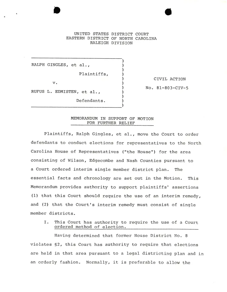 Memorandum in Support of Motion for Further Relief preview