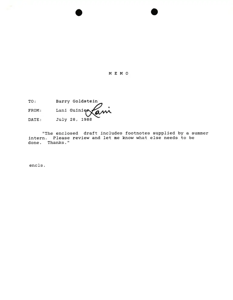 Memorandum from Lani Guinier to Barry Goldstein preview