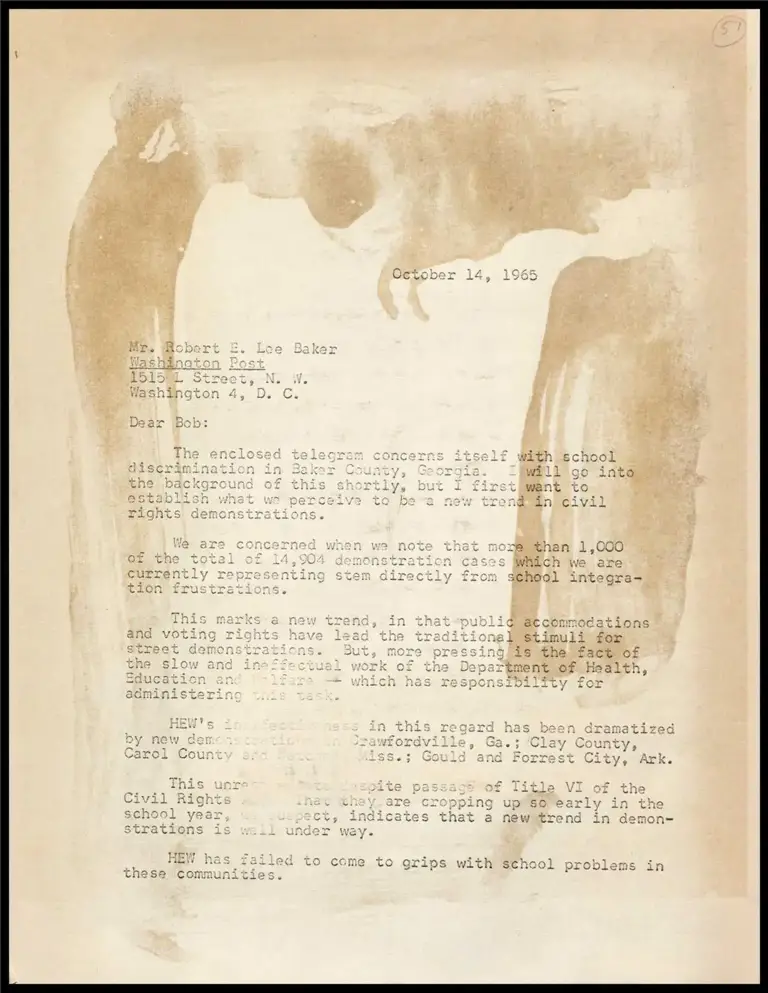 Letter to R.E.L. Baker of Washington Post preview