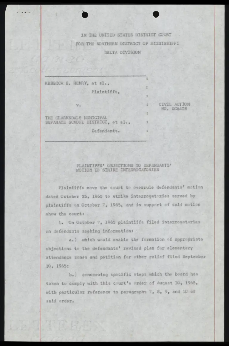 Plaintiffs' Objections to Defendants' Motion to Strike Interrogatories preview