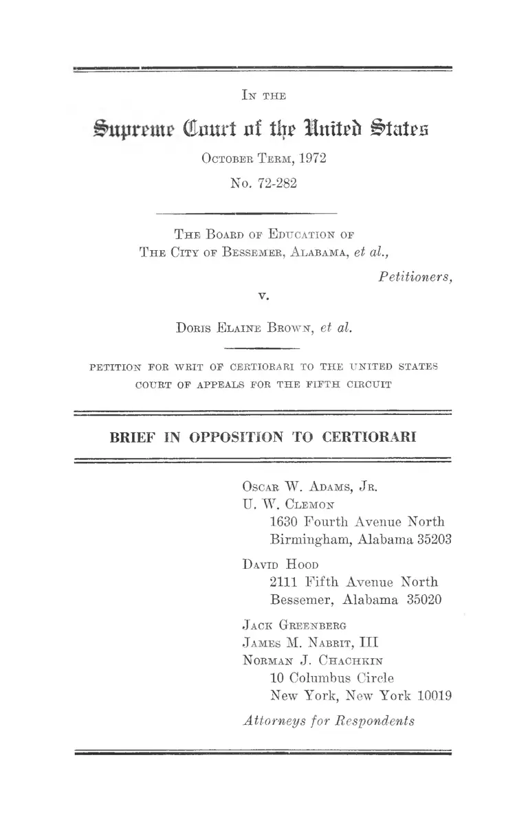 Board of Education of the City of Bessemer v. Brown Brief in Opposition to Certiorari preview