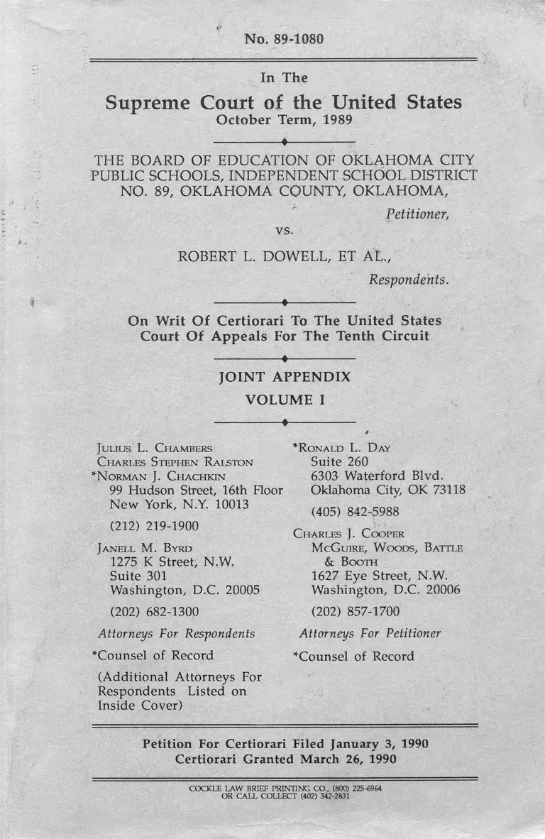 Oklahoma City Public Schools Board of Education v. Dowell Joint Appendix Vol. I preview
