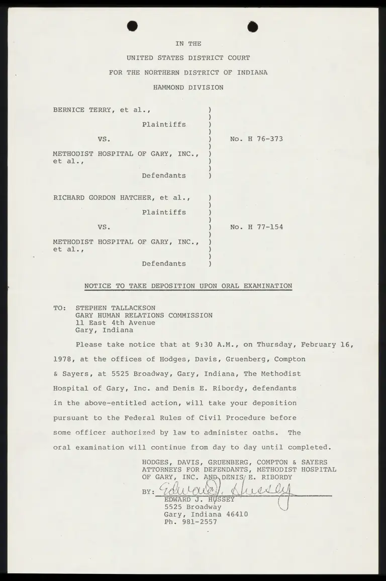 Notice to Take Deposition Upon Oral Examination; Affidavit of Service preview
