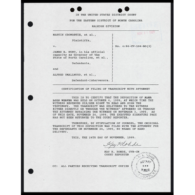 Certification of Filing of Transcript with Attorney preview