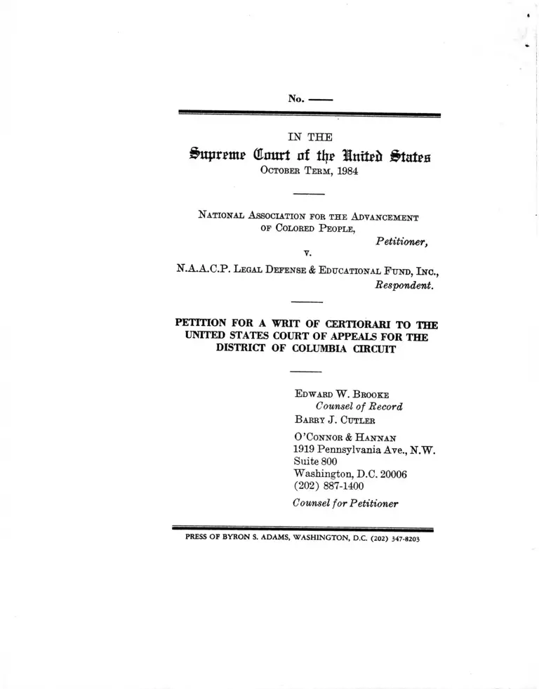 NAACP v. NAACP Legal Defense Fund Petition for a Writ of Certiorari to the US Court of Appeals for the District of Columbia Circuit preview