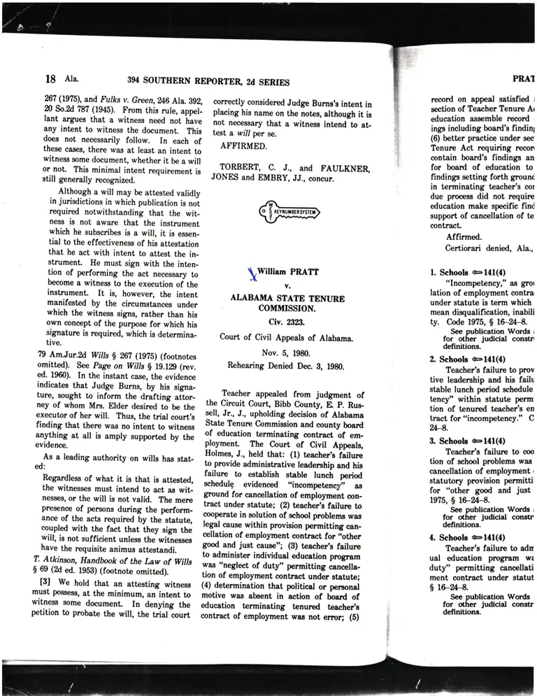 Pratt v. Alabama State Tenure Commission Court Opinion preview