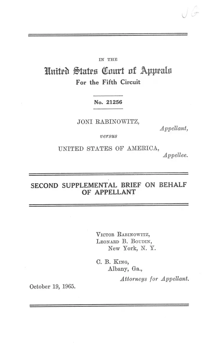 Rabinowitz v. United States Second Supplemental Brief on Behalf of Appellant preview