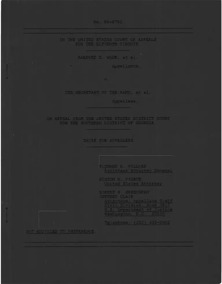 Wade v. Secretary of the Army Brief for Appellees preview