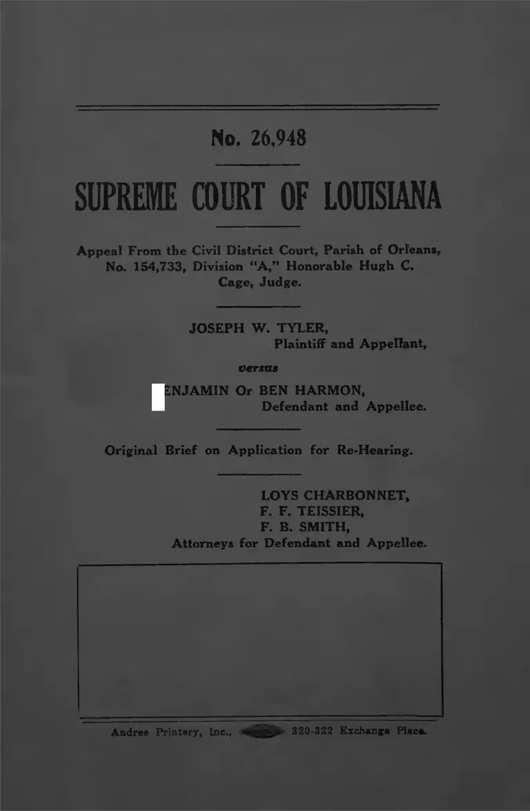 Tyler v. Harmon Brief on Application for Re-Hearing preview