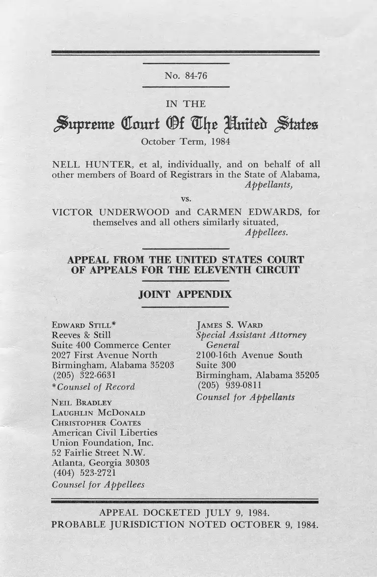 Hunter v. Underwood Joint Appendix preview