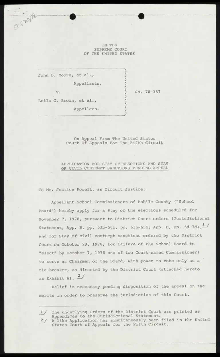 Brown v. Moore Application for Stay of Elections and Civil Contempt; Order on Plaintiffs' Motion preview