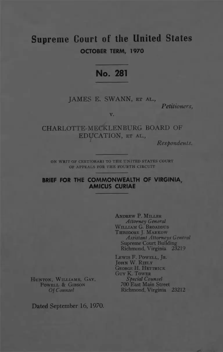 Swann v. Charlotte-Mecklenberg Board of Education Brief Amicus Curiae preview
