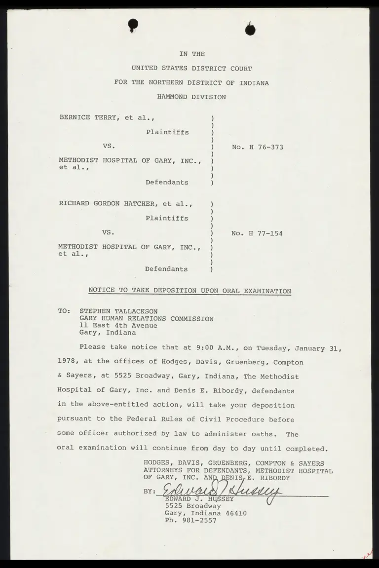 Notice to Take Deposition Upon Oral Examination; Affidavit of Service preview