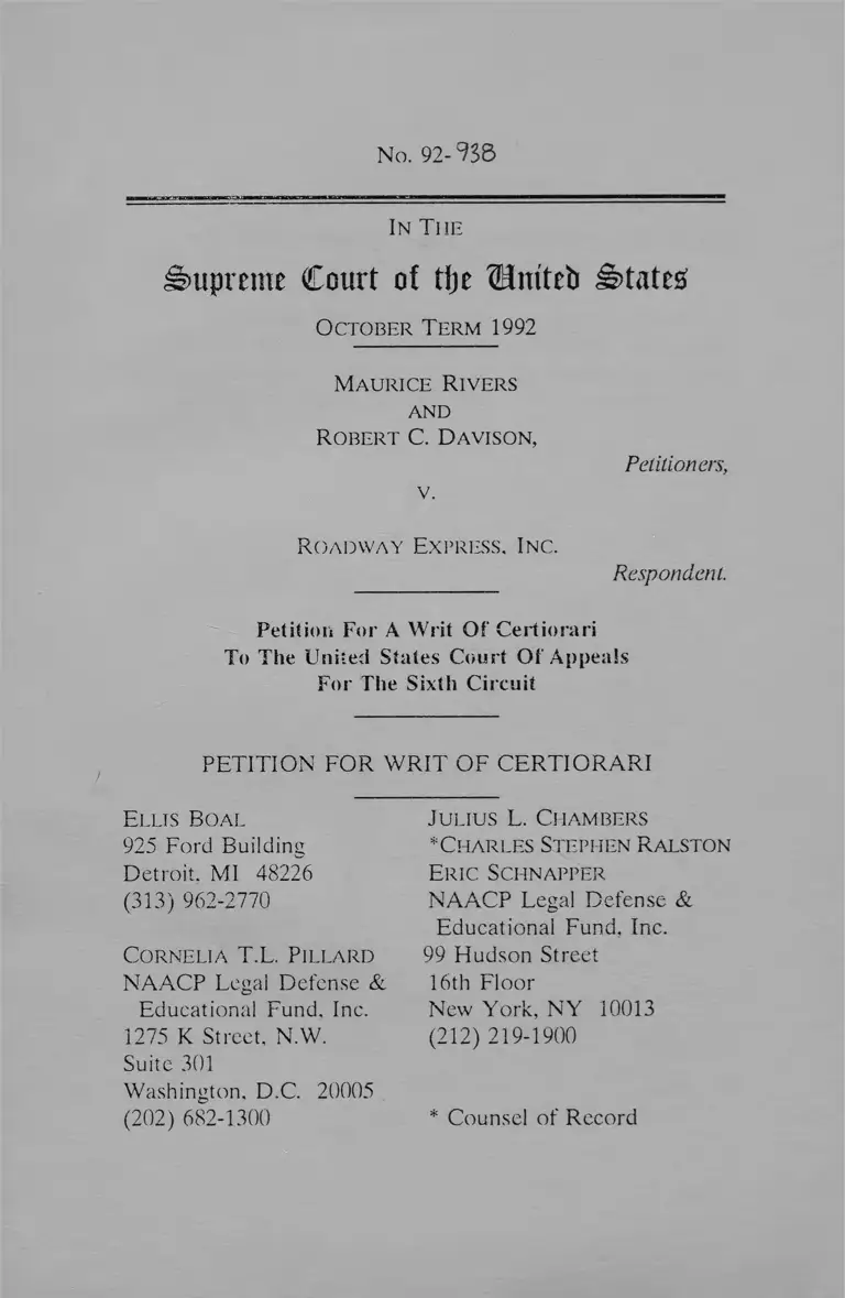 Rivers v Roadway Express Petition for A Writ of Certiorari preview