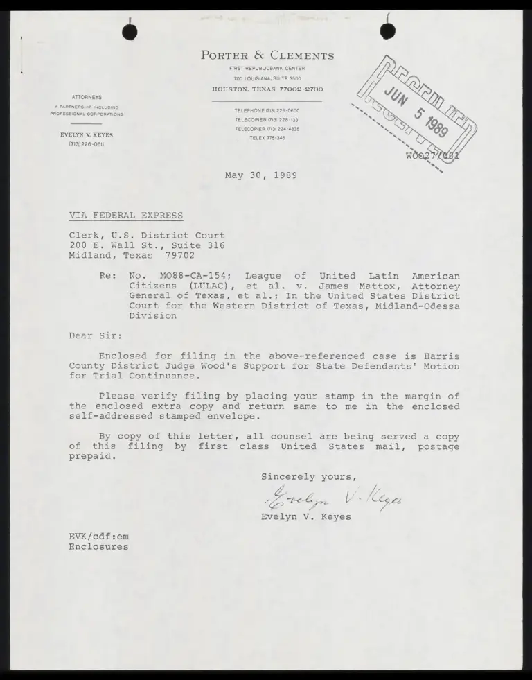 Harris County District Judge Wood's Support for State Defendants' Motion for Trial Continuance preview