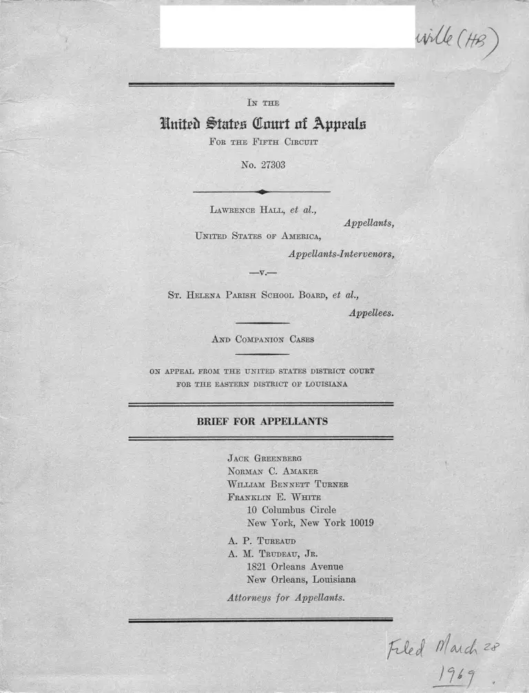 Hall v. St. Helena Parish School Board Brief for Appellants preview