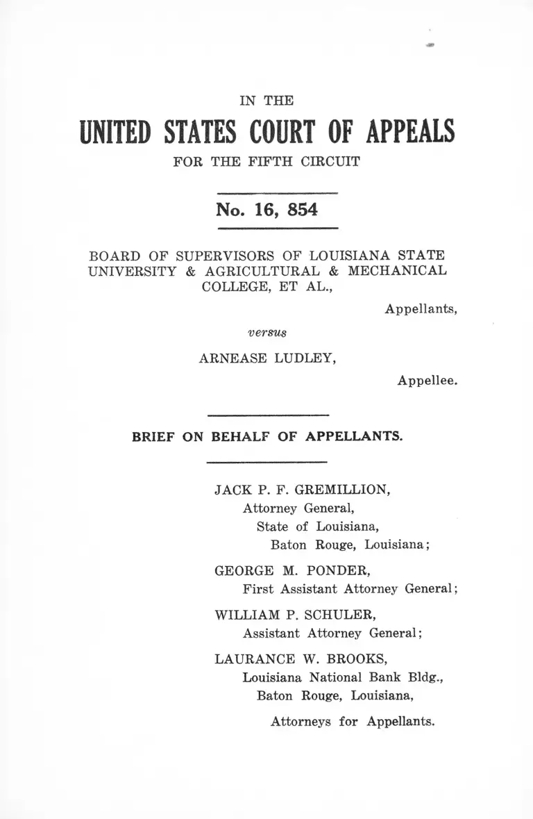 Board of Supervisors of Louisiana State University & Agricultural & Mechanical College v Ludley Brief on Behalf of Appellants preview
