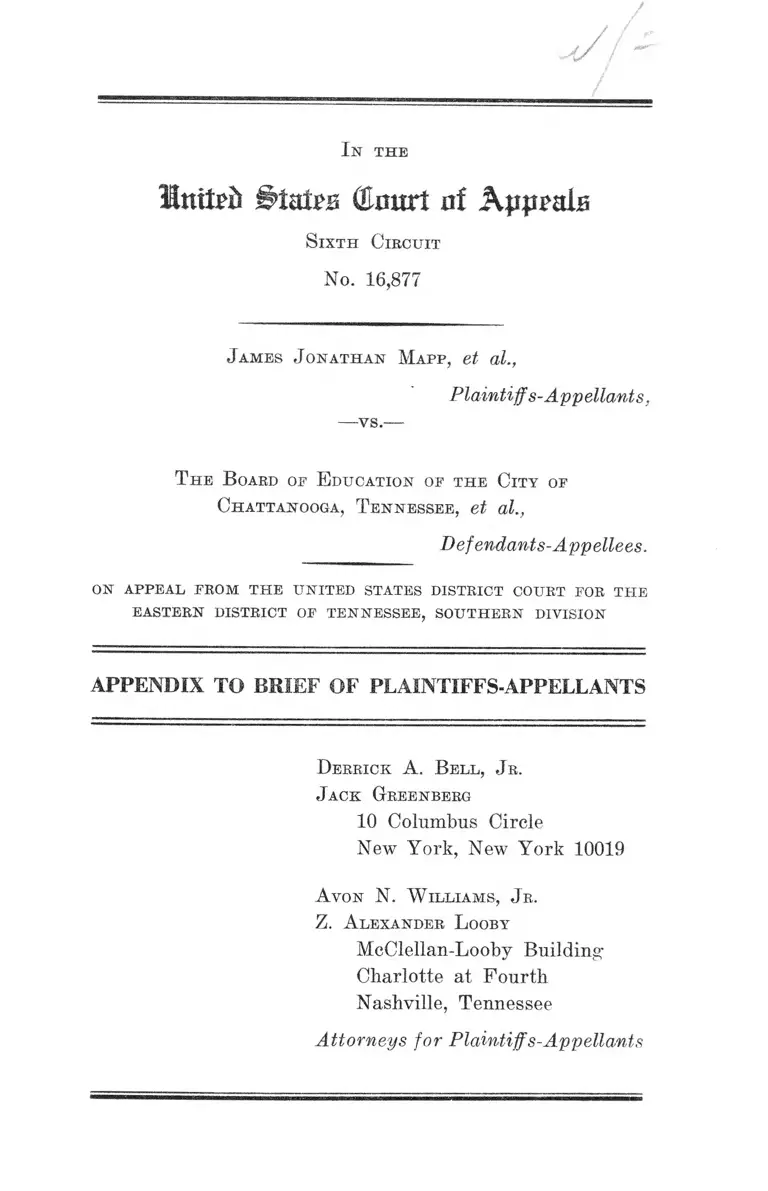 Mapp v. Board of Education of the City of Chattanooga, Tennessee Appendix to Brief of Plaintiffs-Appellants preview