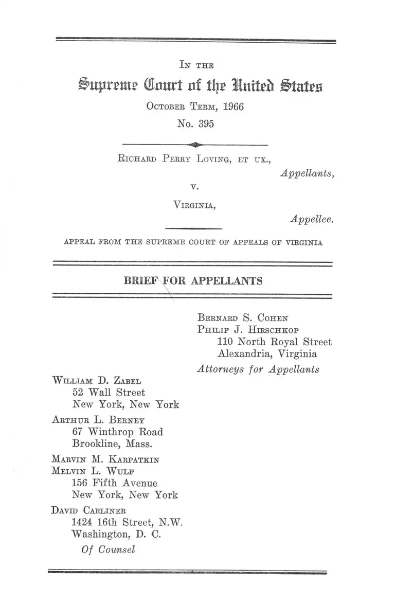 Loving v. Virginia Brief for Appellants preview