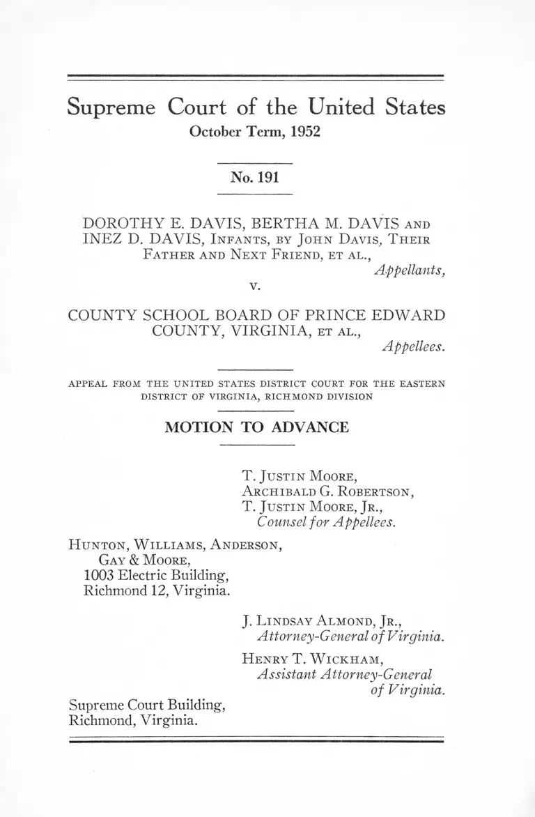 Davis v. Prince Edward County, VA School Board Motion to Advance preview