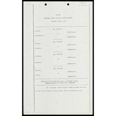 Motion for the Ameerican Civil Liberties Union Amicus Curiae to Allow Oral Argument preview