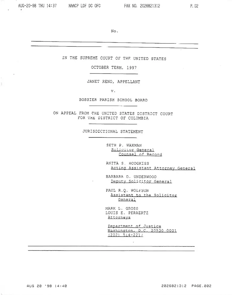 Reno v. Bossier Parish School Board Jurisdictional Statement preview
