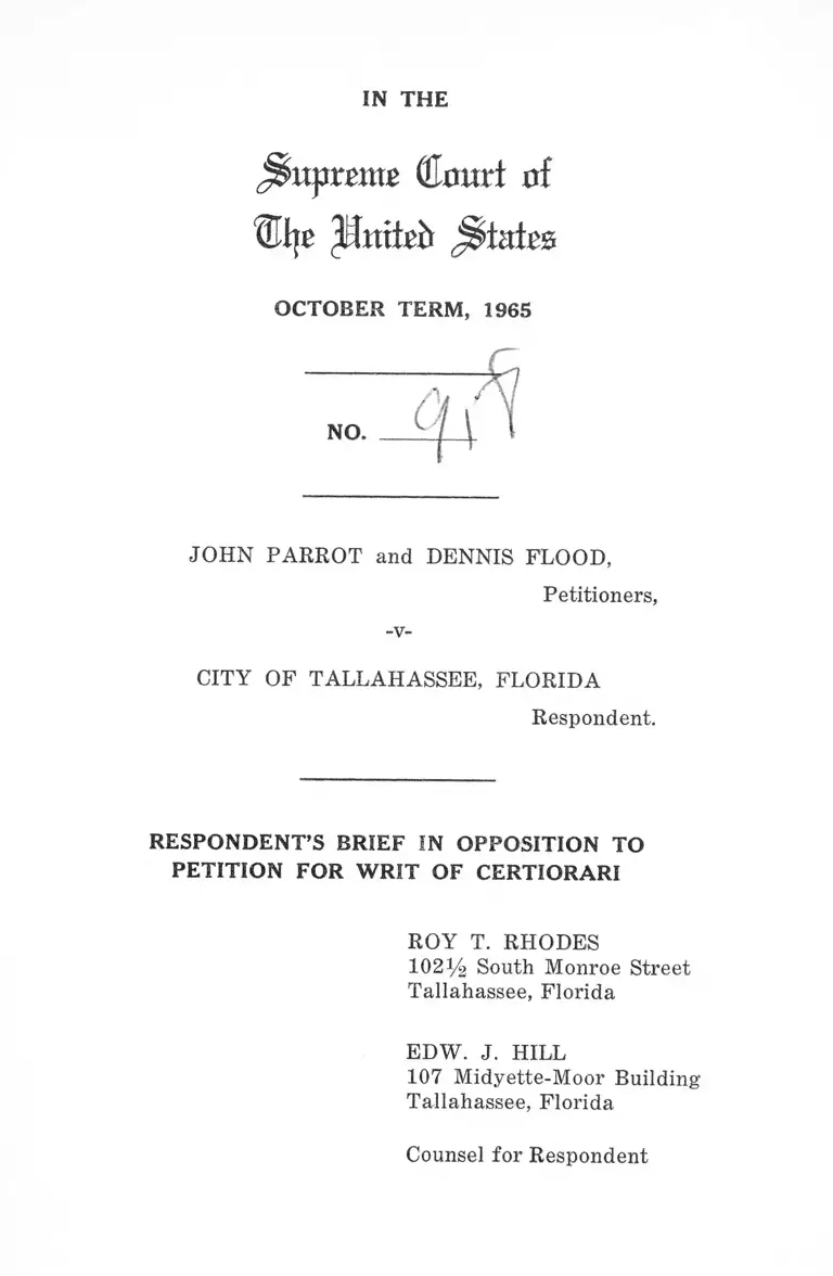Parrot v. City of Tallahassee, FL Respondent's Brief in Opposition to Petition for Writ of Certiorari preview