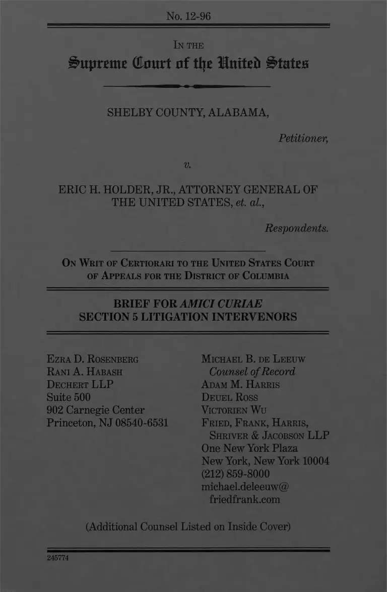 Shelby County v. Holder Brief Amici Curiae preview
