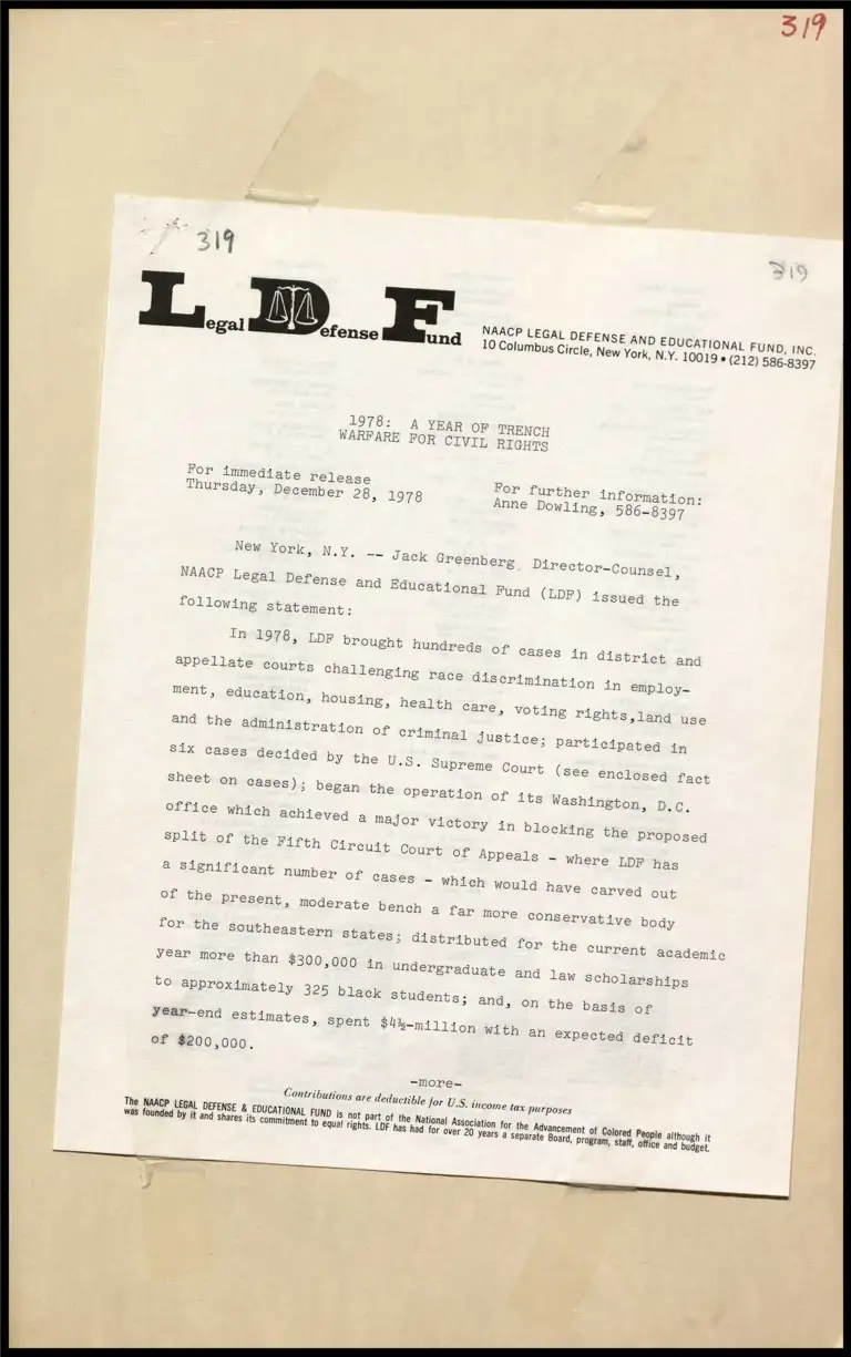 Greenberg Statement - 1978: A Year of Trench Warfare for Civil Rights preview